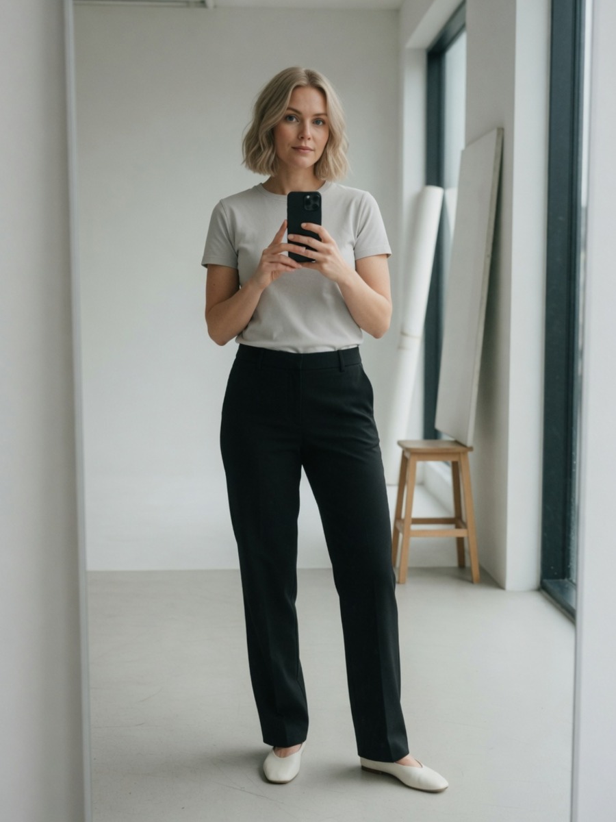 A person taking a full-body photo of themselves