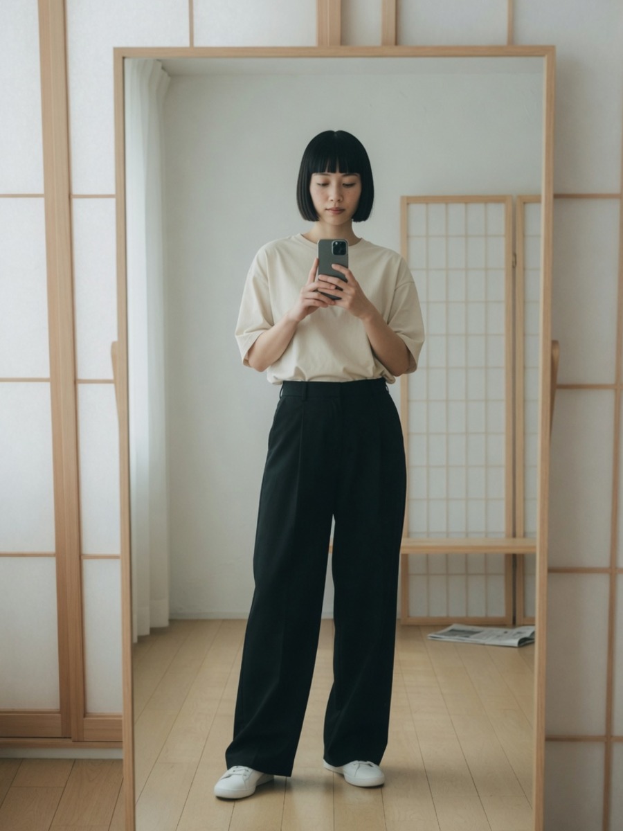 自分の全身写真を撮影している人