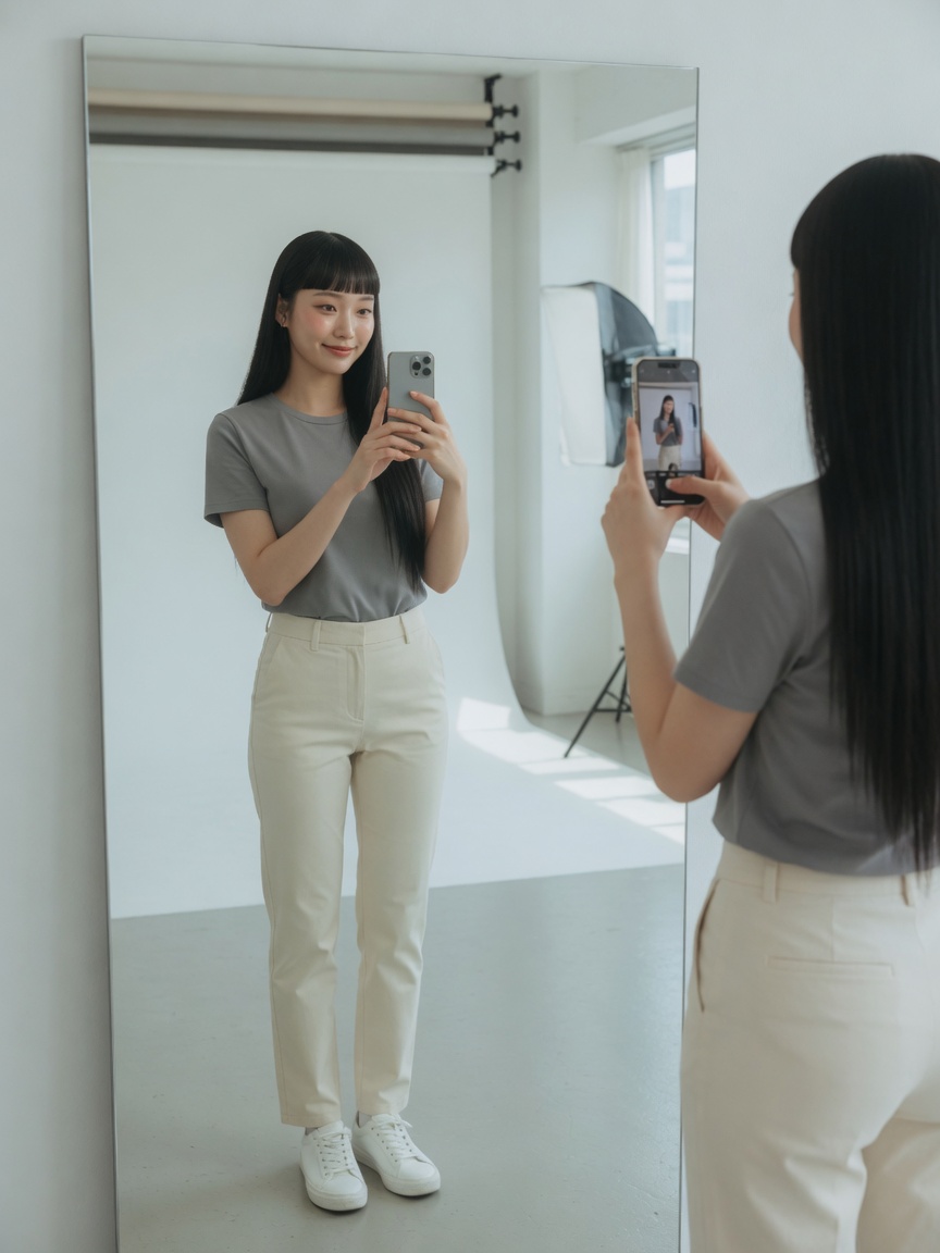 전신 사진을 촬영하는 사람