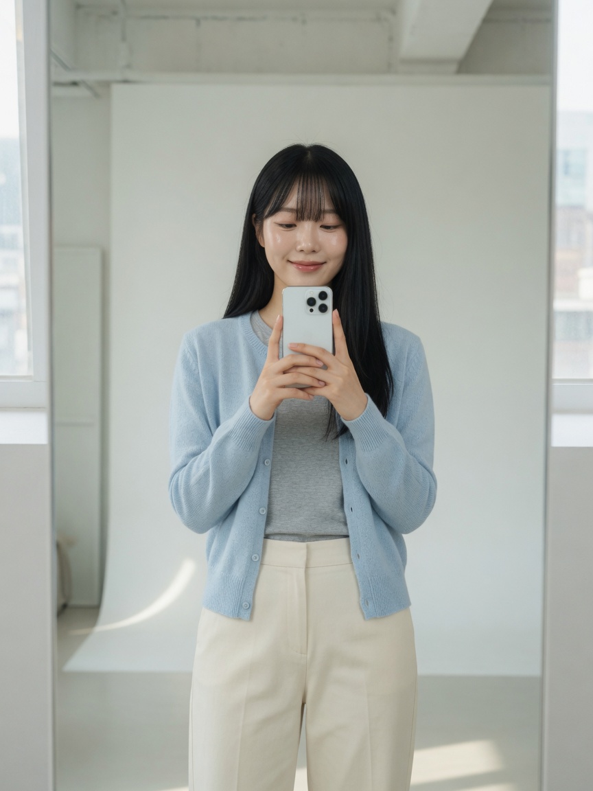 AI 피팅 후 선택한 옷을 입은 동일한 사람