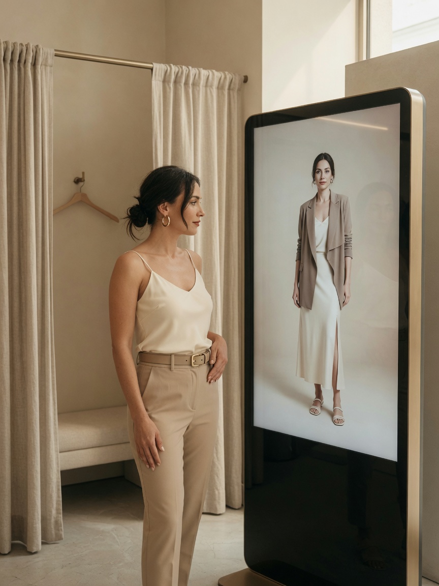 Try-on kiosk inside a premium clothing store